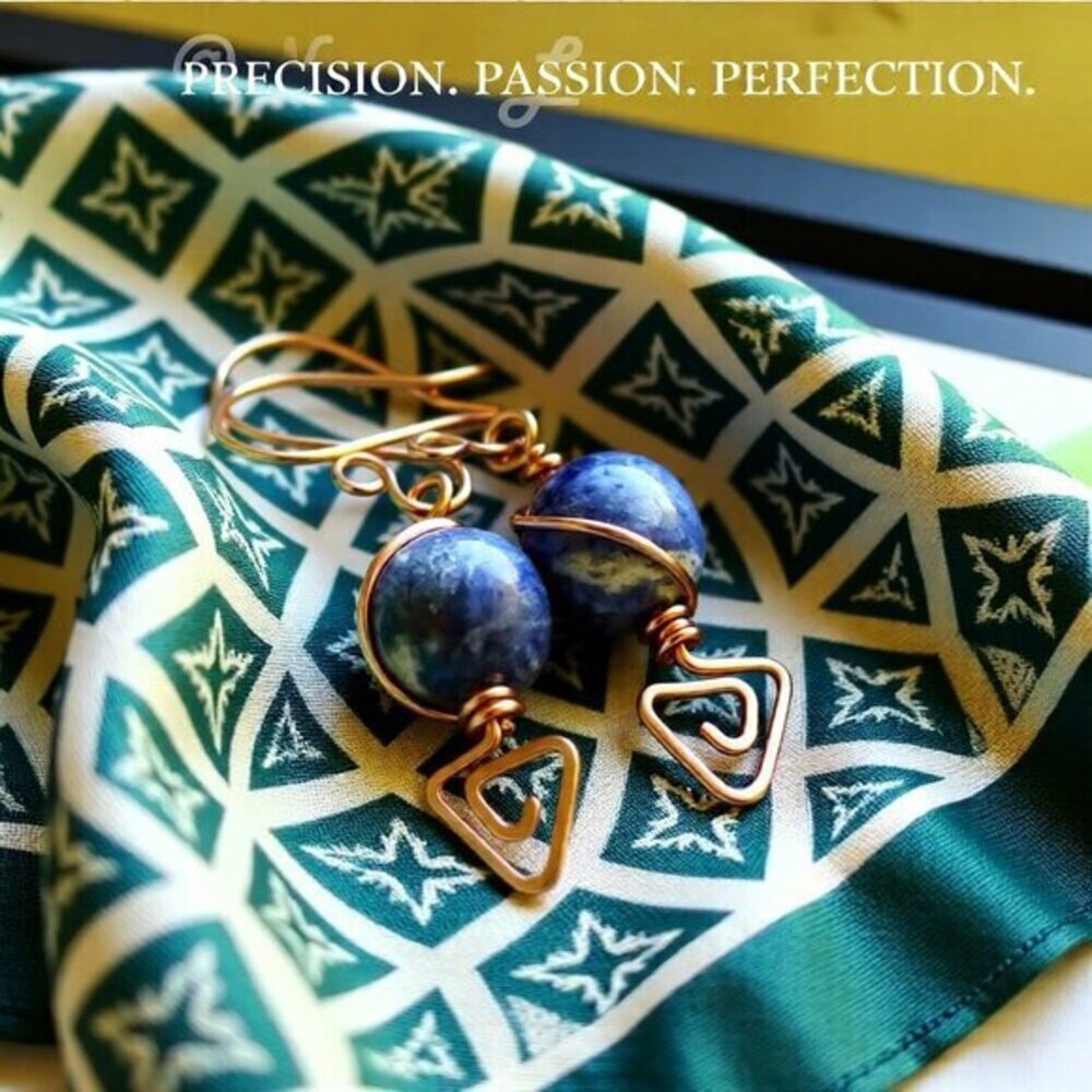 Handmade & Eclectic! Blue Sodalite & Copper Dangle Earrings ~ Blue Jeans Colors! - Picture 7 of 14